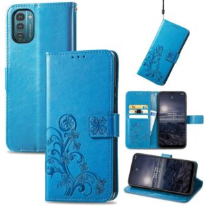For Nokia G21 Four-leaf Clasp Embossed Buckle Leather Phone Case(Blue) (OEM)