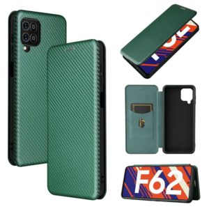 For Samsung Galaxy F62 Carbon Fiber Texture Horizontal Flip TPU + PC + PU Leather Case with Card Slot(Green) (OEM)
