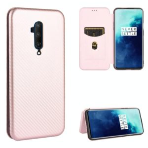 For OnePlus 7T Pro Carbon Fiber Texture Horizontal Flip TPU + PC + PU Leather Case with Card Slot(Pink) (OEM)