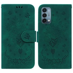 For OnePlus Nord N200 5G Butterfly Rose Embossed Leather Phone Case(Green) (OEM)
