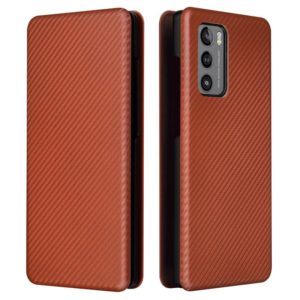 For LG Wing 5G Carbon Fiber Texture Horizontal Flip TPU + PC + PU Leather Case with Card Slot(Brown) (OEM)