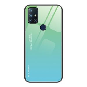 For OnePlus Nord N10 5G Gradient Color Glass Case(Green Cyan) (OEM)