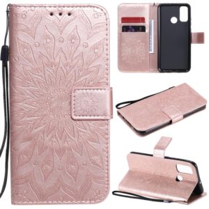 For Huawei P smart 2020 Embossed Sunflower Pattern Horizontal Flip PU Leather Case with Holder & Card Slots & Wallet & Lanyard(Rose Gold) (OEM)