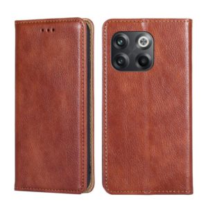 For OnePlus 10T Gloss Oil Solid Color Magnetic Leather Phone Case(Brown) (OEM)