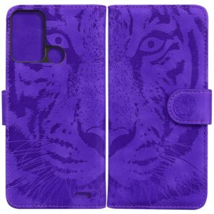 For ZTE Blade A52 Tiger Embossing Pattern Horizontal Flip Leather Phone Case(Purple) (OEM)