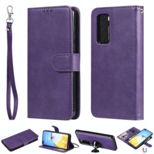 For Huawei P40 2 in 1 Solid Color Detachable PU Leather Case with Card Slots & Magnetic Holder & Photo Frame & Wallet & Strap(Purple) (OEM)