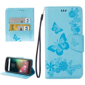 For Motorola Moto G (4rd gen) Plus Pressed Flowers Butterfly Pattern Leather Case with Holder & Card Slots & Wallet(Blue) (OEM)