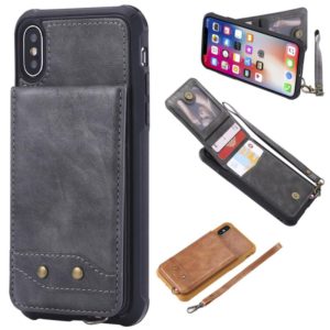 For iPhone X / XS Vertical Flip Shockproof Leather Protective Case with Short Rope, Support Card Slots & Bracket & Photo Holder & Wallet Function(Gray) (OEM)