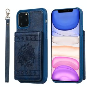 For iPhone 11 Pro Sunflower Embossing Pattern PU + TPU Case with Holder & Card Slots & Photo Frame & Lanyard(Blue) (OEM)