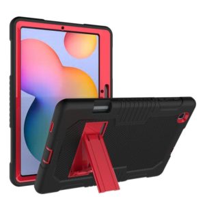Contrast Color Robot Shockproof Silicone + PC Protective Case with Holder For Samsung Galaxy Tab S6 Lite P610(Black Red) (OEM)