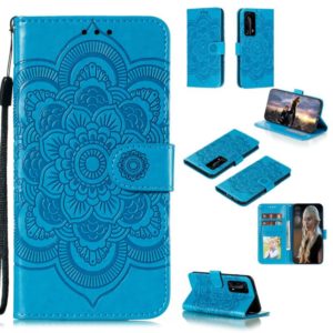 For Huawei P40 pro+ Mandala Embossing Pattern Horizontal Flip PU Leather Case with Holder & Card Slots & Walle & Lanyard(Blue) (OEM)