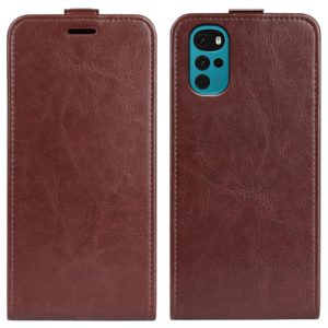 For Motorola Moto G22 4G R64 Texture Single Vertical Flip Leather Phone Case(Brown) (OEM)
