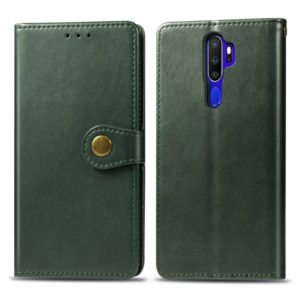 For OPPO A5 2020 / A9 2020 Retro Solid Color Leather Buckle Phone Case with Lanyard & Photo Frame & Card Slot & Wallet & Stand Function(Green) (OEM)