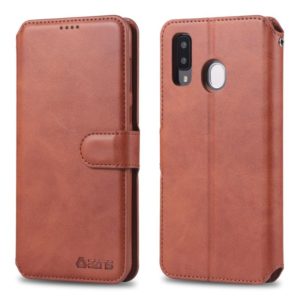 For Galaxy A30 / A20 AZNS Calf Texture Magnetic Horizontal Flip PU Leather Case with Holder & Card Slots & Photo Frame(Brown) (AZNS) (OEM)