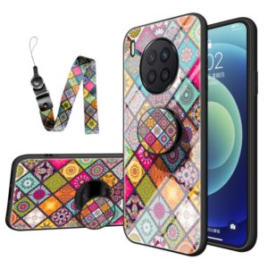 For Huawei Nova 8i Painted Ethnic Pattern Tempered Glass TPU Shockproof Case with Folding Magnetic Holder & Neck Strap(Colorful) (OEM)
