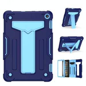 For Amazon Kindle Fire HD 8 2020/Fire 8 Plus T-shaped Bracket Contrast Color Shockproof PC + Silicone Tablet Protective Case(Navy+Blue) (OEM)
