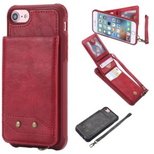 For iPhone 6 Vertical Flip Shockproof Leather Protective Case with Short Rope, Support Card Slots & Bracket & Photo Holder & Wallet Function(Red) (OEM)