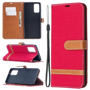 For Samsung Galaxy Note20 Color Matching Denim Texture Horizontal Flip Leather Case with Holder & Card Slots & Wallet & Lanyard(Red) (OEM)