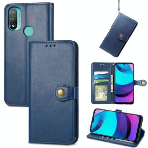 For Motorola Moto E20 Retro Solid Color Buckle Leather Phone Case(Blue) (OEM)