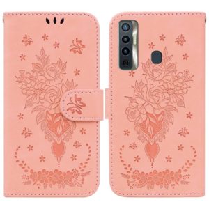 For Tecno Camon 17 Butterfly Rose Embossed Leather Phone Case(Pink) (OEM)