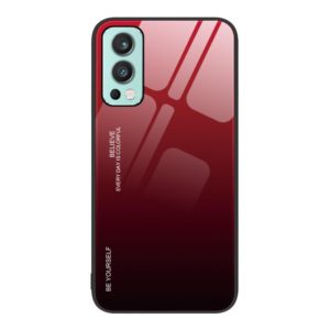 For OnePlus Nord 2 5G Gradient Color Glass Case(Red Black) (OEM)