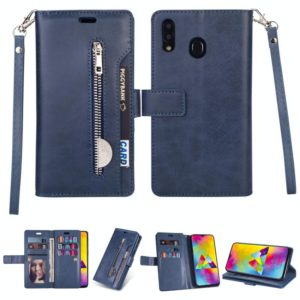 For Samsung Galaxy A20s Multifunctional Zipper Horizontal Flip Leather Case with Holder & Wallet & 9 Card Slots & Lanyard(Blue) (OEM)
