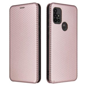 For Motorola Moto G30 / G10 Carbon Fiber Texture Horizontal Flip TPU + PC + PU Leather Case with Card Slot(Pink) (OEM)