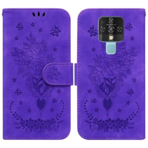 For Tecno Camon 16 Butterfly Rose Embossed Leather Phone Case(Purple) (OEM)