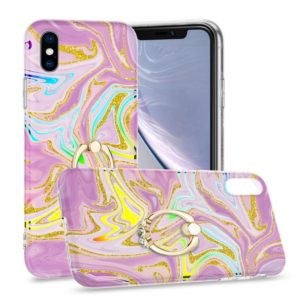 For iPhone X / XS Laser Glitter Watercolor Pattern Shockproof Protective Case with Ring Holder(FD5) (OEM)