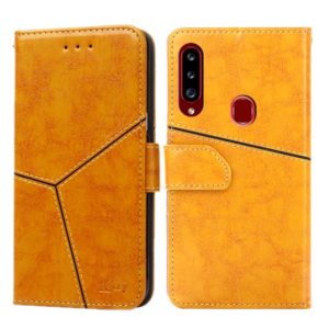 For Samsung Galaxy A20s Geometric Stitching Horizontal Flip TPU + PU Leather Case with Holder & Card Slots & Wallet(Yellow) (OEM)