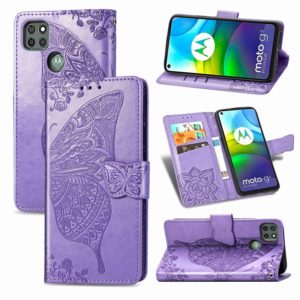 For Motorola Moto G9 Power Butterfly Love Flower Embossed Horizontal Flip Leather Case with Bracket / Card Slot / Wallet / Lanyard(Light Purple) (OEM)
