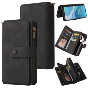 For OnePlus 9 Skin Feel PU + TPU Horizontal Flip Leather Case With Holder & 15 Cards Slot & Wallet & Zipper Pocket & Lanyard(Black) (OEM)