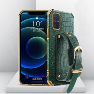 For Samsung Galaxy A52 5G/4G Electroplated TPU Crocodile Pattern Leather Case with Wrist Strap(Green) (OEM)