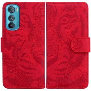 For Motorola Edge 30 Tiger Embossing Pattern Horizontal Flip Leather Phone Case(Red) (OEM)