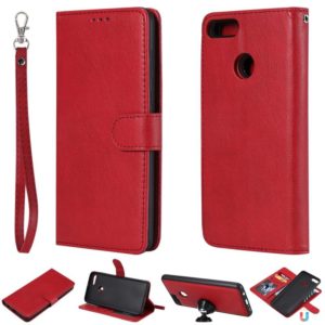 For Huawei Y9 (2018) Solid Color Horizontal Flip Protective Case with Holder & Card Slots & Wallet & Photo Frame & Lanyard(Red) (OEM)