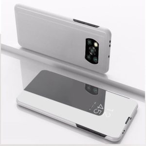 For Xiaomi Poco X3 NFC Plated Mirror Horizontal Flip Leather Case with Holder(Silver) (OEM)