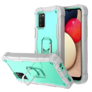 For Samsung Galaxy A02s PC + Rubber 3-layers Shockproof Protective Case with Rotating Holder(Grey White + Mint Green) (OEM)