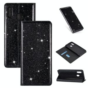For Samsung Galaxy A20LF Ultrathin Glitter Magnetic Horizontal Flip Leather Case with Holder & Card Slots(Black) (OEM)