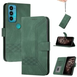 For Motorola Edge 20 Cubic Skin Feel Flip Leather Phone Case(Dark Green) (OEM)