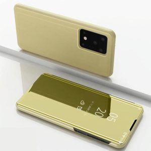 For Galaxy S20 Ultra Plated Mirror Horizontal Flip Leather Case with Holder(Gold) (OEM)