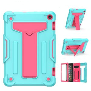 For Amazon Kindle Fire HD 8 2020/Fire 8 Plus T-shaped Bracket Contrast Color Shockproof PC + Silicone Tablet Protective Case(Mint Green+Rose Red) (OEM)