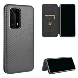 For Huawei P40 Pro+ Carbon Fiber Texture Horizontal Flip TPU + PC + PU Leather Case with Card Slot(Black) (OEM)