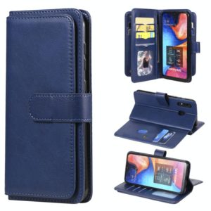 For Samsung Galaxy A20 / A30 Multifunctional Magnetic Copper Buckle Horizontal Flip Solid Color Leather Case with 10 Card Slots & Wallet & Holder & Photo Frame(Dark Blue) (OEM)
