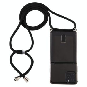 For iPhone 11 Pro Max Transparent TPU Protective Case with Lanyard & Card Slot(Black) (OEM)