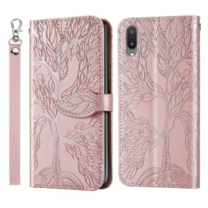 For Samsung Galaxy A02 Life of Tree Embossing Pattern Horizontal Flip Leather Case with Holder & Card Slot & Wallet & Photo Frame & Lanyard(Rose Gold) (OEM)