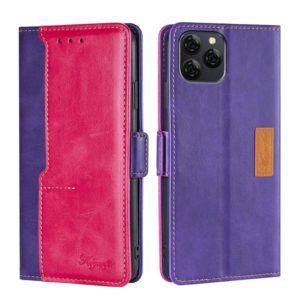 For Blackview A95 Contrast Color Side Buckle Leather Phone Case(Purple + Rose Red) (OEM)