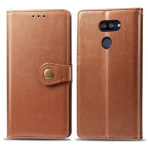 For LG K40S Retro Solid Color Leather Buckle Phone Case with Lanyard & Photo Frame & Card Slot & Wallet & Stand Function(Brown) (OEM)