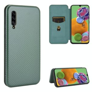 For Samsung Galaxy A90 5G Carbon Fiber Texture Horizontal Flip TPU + PC + PU Leather Case with Rope & Card Slot(Green) (OEM)
