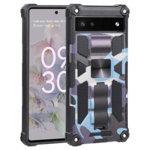 For Google Pixel 6a Camouflage Armor TPU + PC Magnetic Holder Phone Case(Light Blue) (OEM)