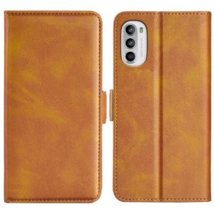For Motorola Moto G52 4G Dual-side Magnetic Buckle Horizontal Flip Leather Phone Case(Yellow) (OEM)